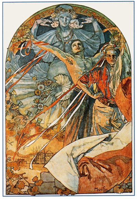 Разгледница са VIII Свесловенског слета, чувеног сликара Алфонса Мухе.